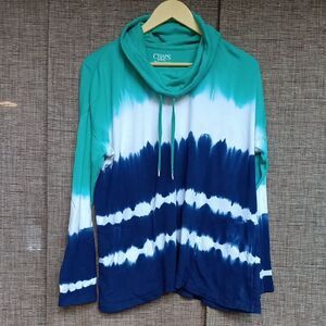 Chaps Green and Blue Tie-Dye Cotton Pullover